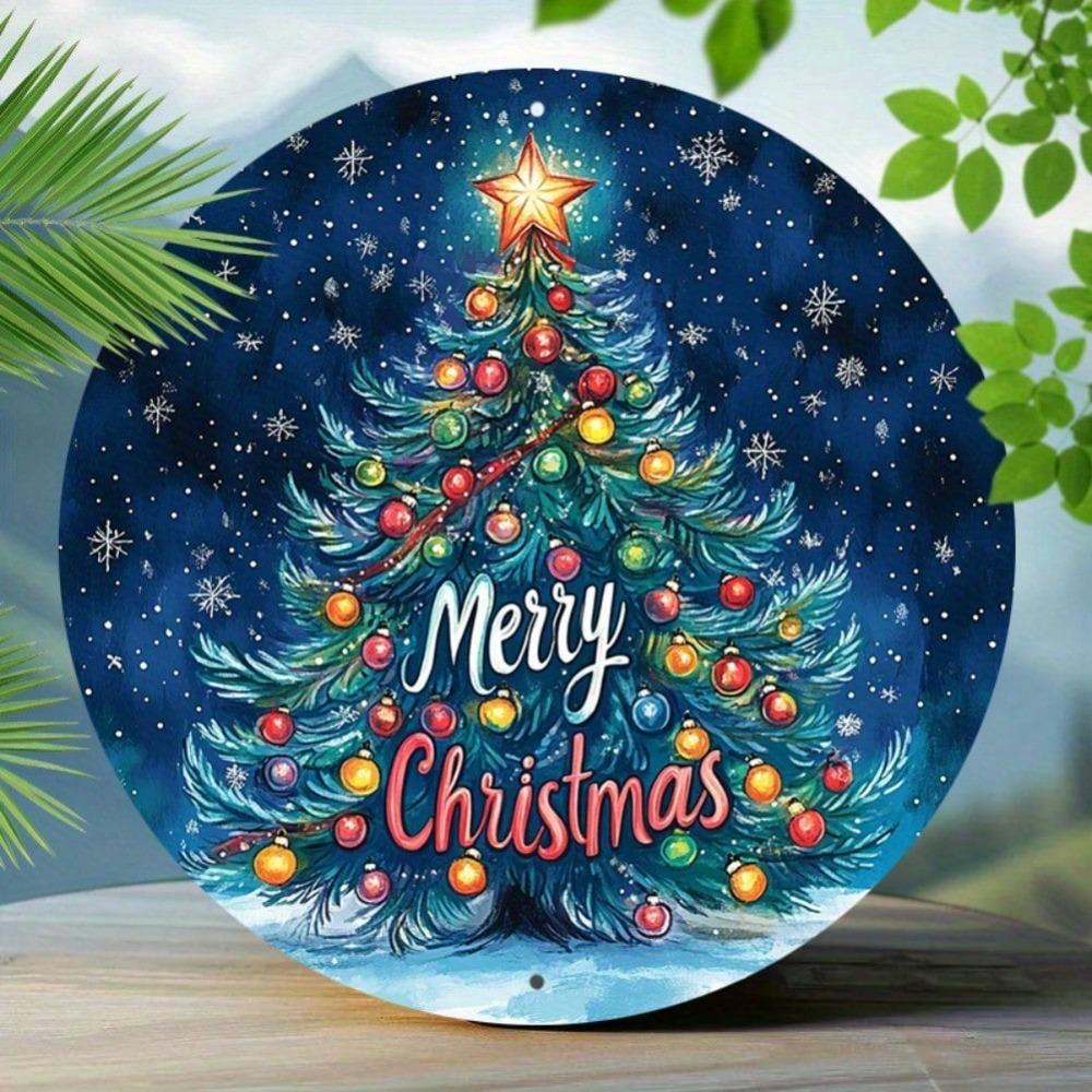 Christmas Tin Sign Vintage Metal Wall Art Decor 8x8 Inch Round Bar Home Decoration