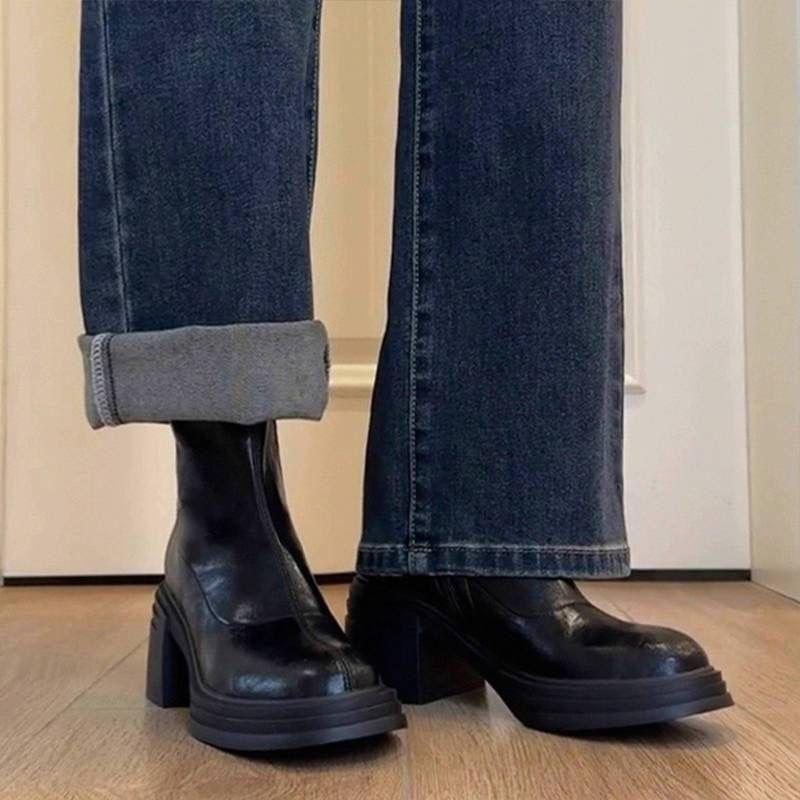 Fashion versatile and comfortable thick-soled thick-heeled thin boots for women 2025 autumn and winter new small casual Martin boots for women