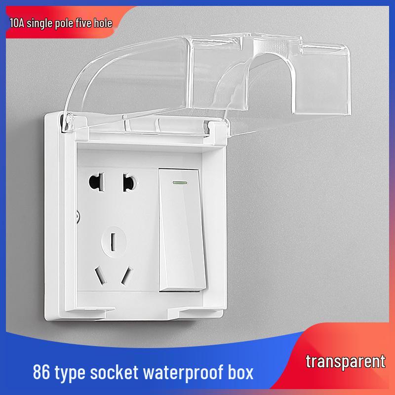 Type 86 Waterproof Five-Hole Socket with Switch, Splash-Proof Box for Bathroom and Outdoor Use