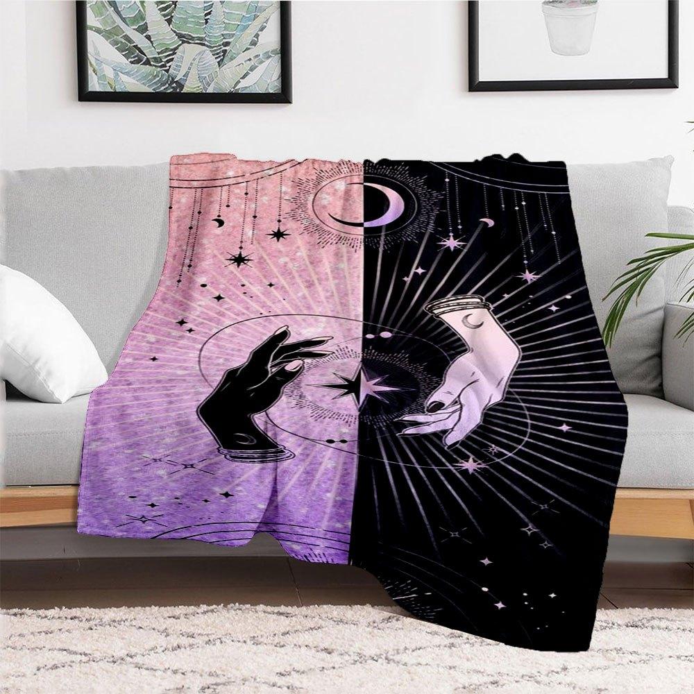 "Magical Hands: Celestial Stars Moon Crescent Illustration Art Print"Blanket Flannel Throw Blanket for Sofa, Bed, Travel, Camping, Office