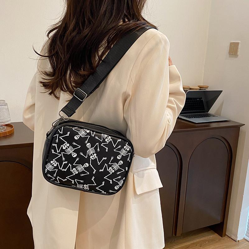 Trendy Vintage Skull Pattern Small Square Bag For Autumn 2024 Chic Korean Style