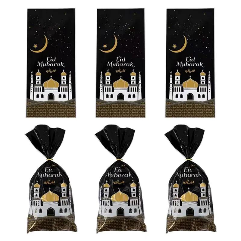 100pcs Mubarak Bags Plastic Cookie Candy Bag Ramadan Kareem Decor Islamic Muslim Party Supplies Eid Al-fitr Decor