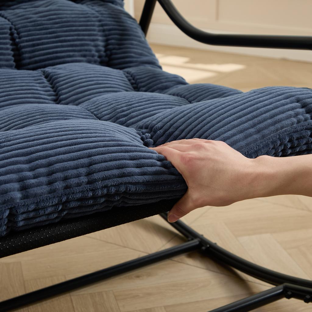 Outdoor Rocking Chair, Comfy Cushion, with Soft Thick Cushion,for Living Room, Bedroom, Reading Room, Black Frame with Navy blue Cushion