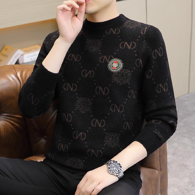 Men s Mink Velvet Knitted Pullover Sweater - Warm Half-High Collar for Autumn/Winter XL