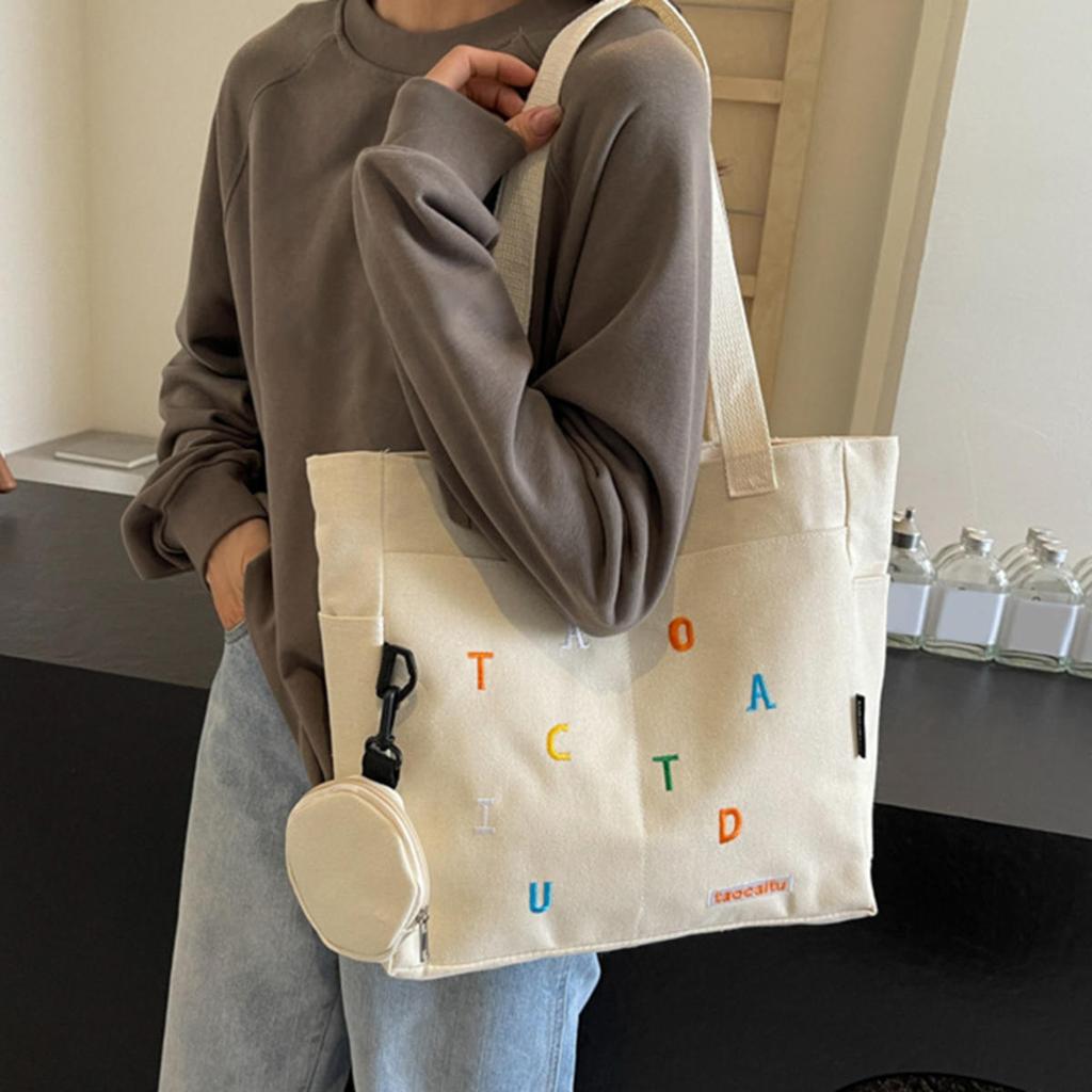 Simplicity Canvas Composite Shoulder Bag Solid Color Versatile Lazy Style Crossbody Bag Large Capacity Commuter Handbag