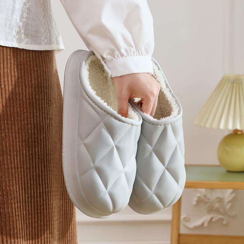 Couple Plush Cotton Slippers Fleece Lined Warm Indoor Home Men Women Fall Winter