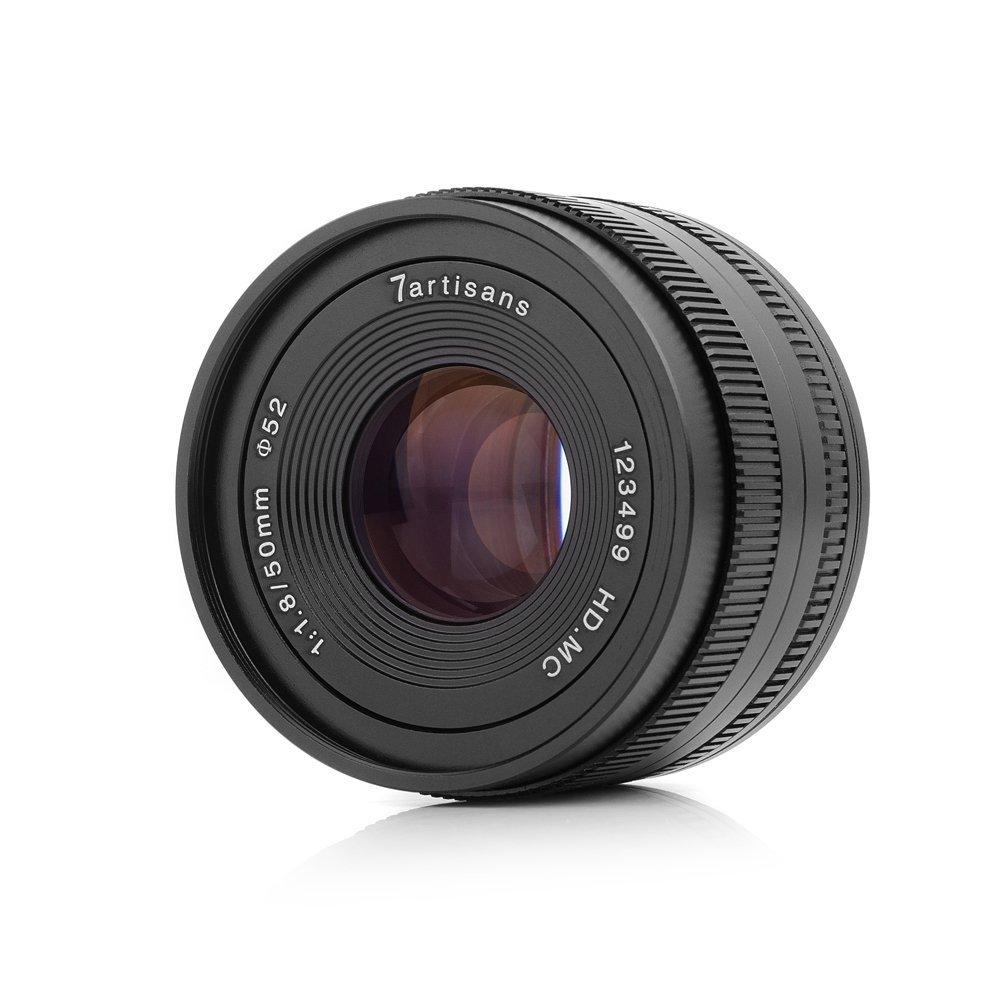 7Artisans 50mm Manuální Pevný Objektiv Kompatibilní s Bezzrcadlovkami A6500 A6300 A6000 A5100 A5000 F1.8 APS-C E-Mount NEX-3 NEX-3N NEX-3R NEX-C3