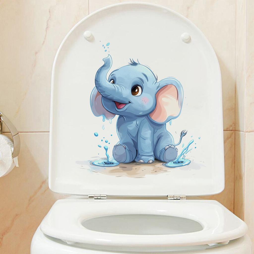 Adesivi Elefante Cartone Animato Che Gioca con l'Acqua WC, Impermeabili Rimovibili Autoadesivi per Decorazione Bagno Stanza dei Bambini