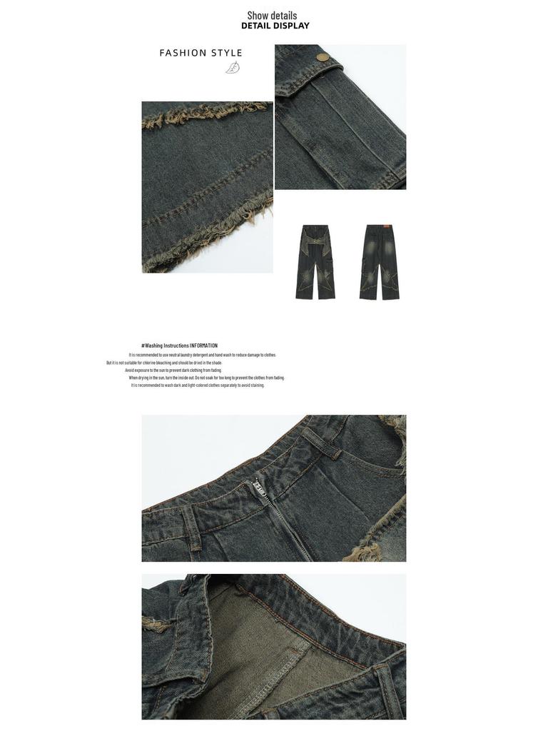 Unisex Retro Loose-Fit Raw Edge Wide-Leg Jeans for Autumn