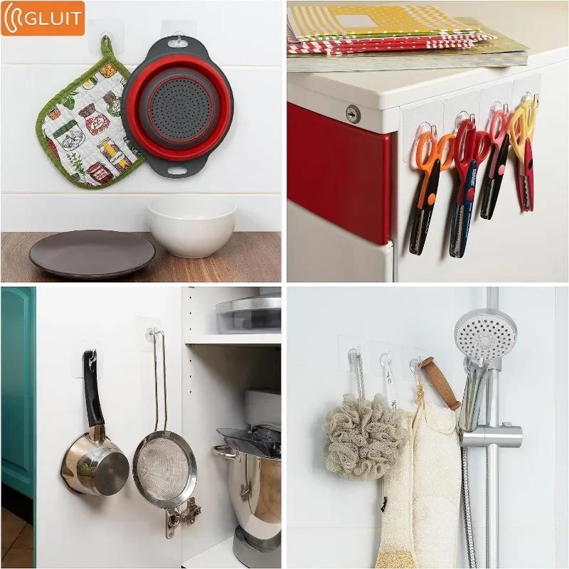 Transparent Hook Transparent Door Wall Hook Heavy Load Rack Kitchen Bathroom Towel Key Rack Sticky Hook for The Drill-Free Wall