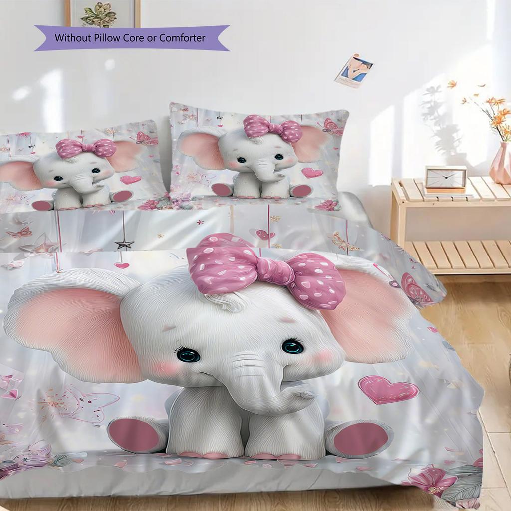 Elephant Pattern Bedding Quilt Set Quilt Cover Pillowcase Home Decoration Birthday Gift (1 * Duvet Cover + 2 * Pillowcase, Without Core)