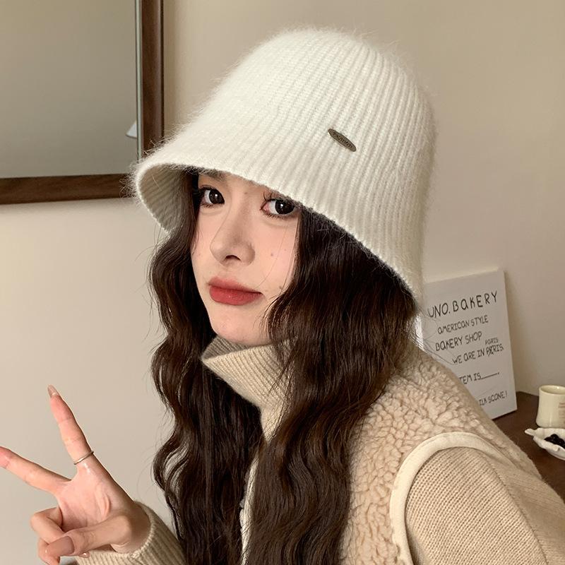 

Женская вязаная панама из кроличьего меха в вертикальную полоску, осенне-зимняя, универсальная, ретро, теплая, модная