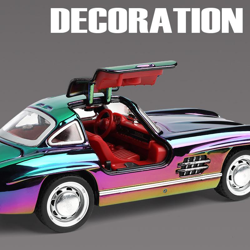 Classic 1/32 Benz 300SL Electroplated Version Alloy Diecast Metal Model Sound Light Pull Back Toy Miniatures Vehicle Ornament Gifts