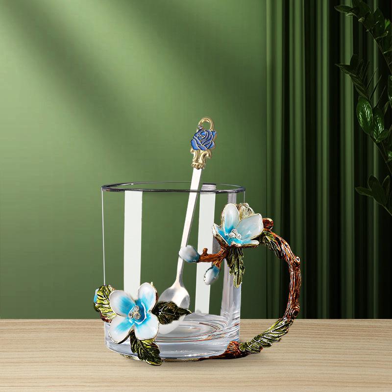 Household Large-Capacity Cold Kettle, Teapot, High-Value Drinking Cup, Exquisite Coffee Cup, Water Cup, Enamel Color Cherry Blossom Cup