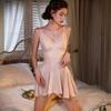 Ice and snow silk female sexy suspender nightdress lace lace summer pure desire temptation pajamas ice silk loungewear with chest pad