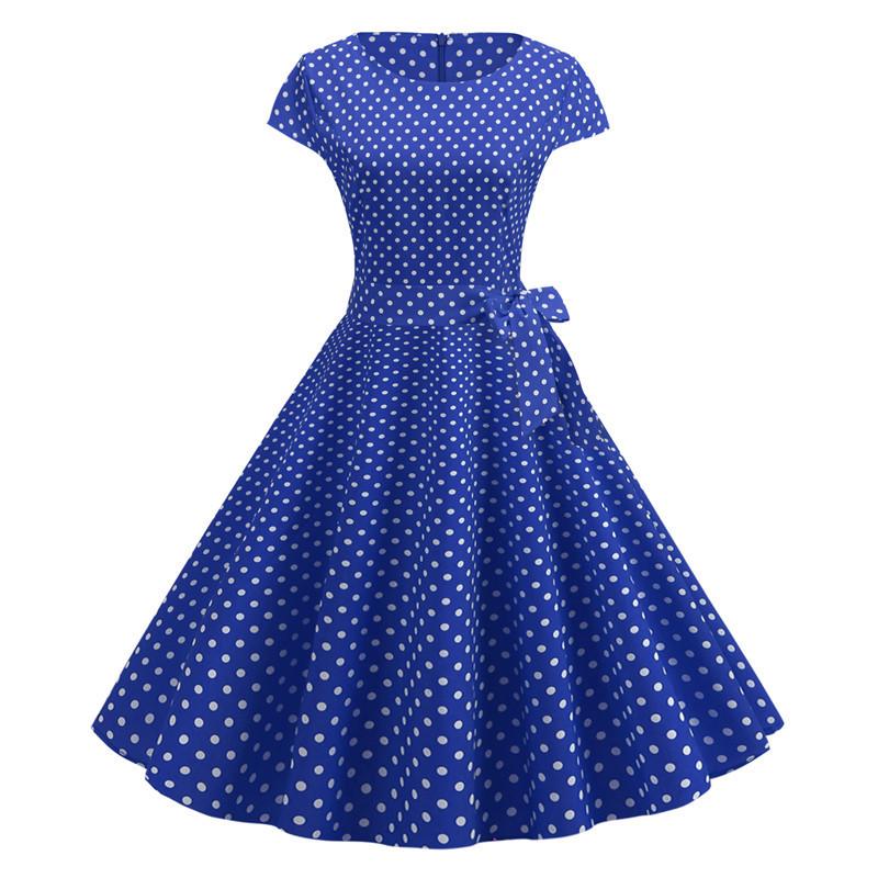 2024 Trendy Retro Round Neck Summer Dress with Short Sleeves and Flowy Print