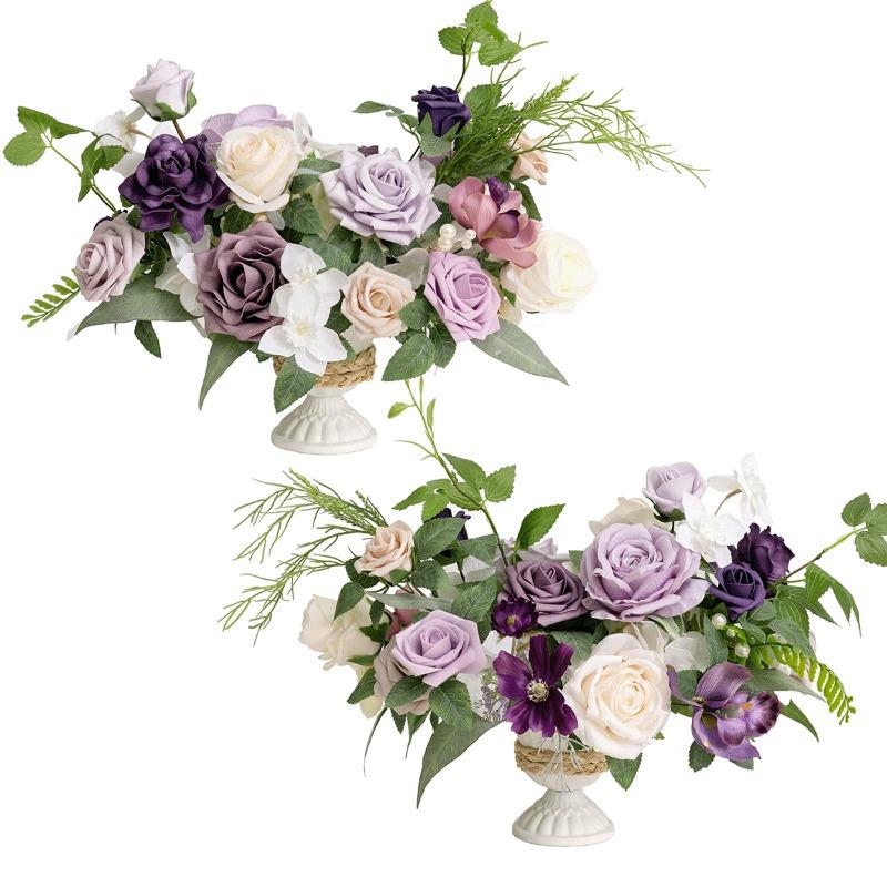 2 Pcs Silk Flowers Artificial Flower Wedding Centerpiece Flower Without Vase for Ceremony Reception Tabletop Mantel Archway Aisle