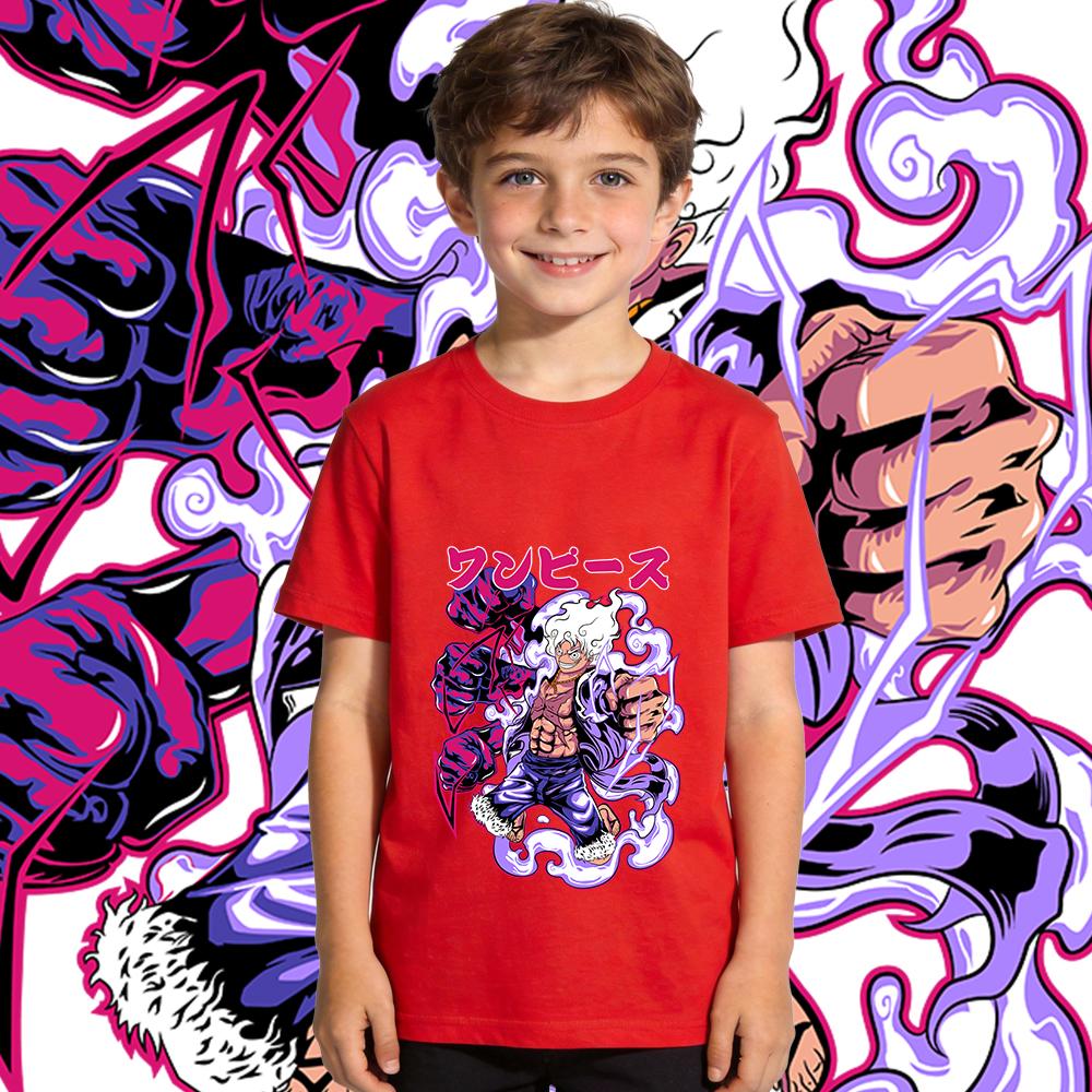 One Piece Luffy Gear 5 Anime Print Tee Kids Cotton T Shirt Boys Girls Summer Casual Top Soft Breathable