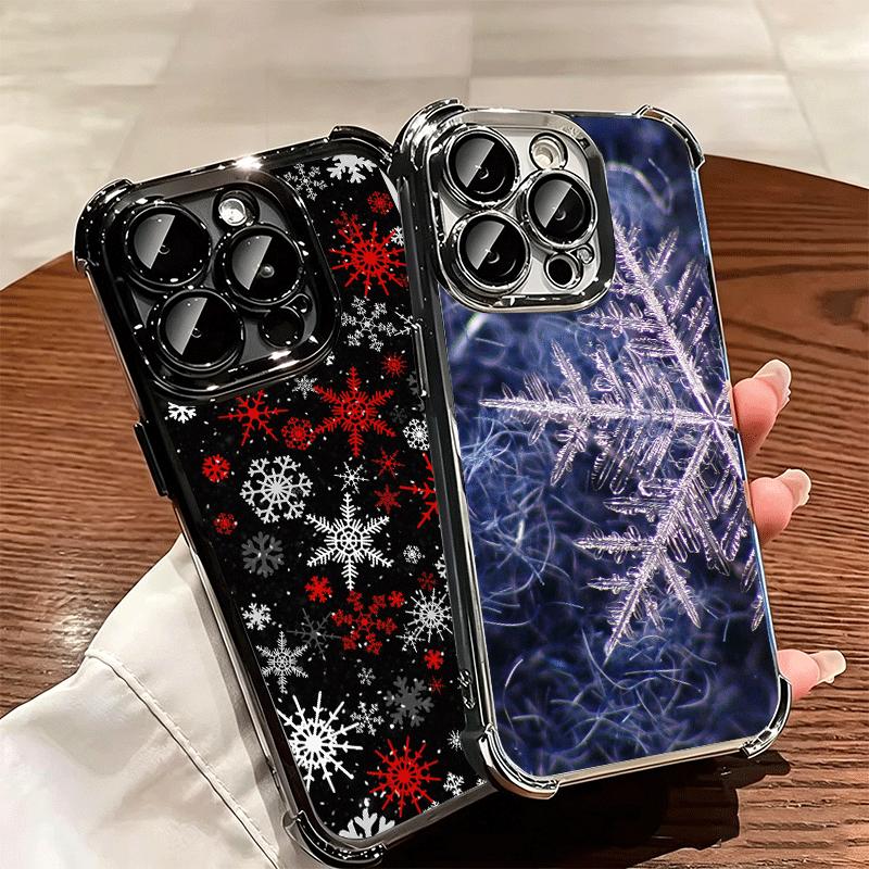 Snow Snowflake Winter Cold Plating Phone Case For Iphone 16 17 Pro Max Air 16E 14 15 Plus 12 13 Mini Anti-Fall Airabag Cover