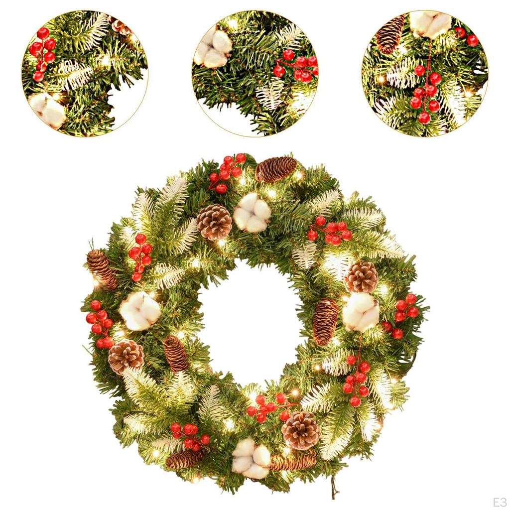 Christmas Wreath with Lights Winter for Front Door Garden Festival