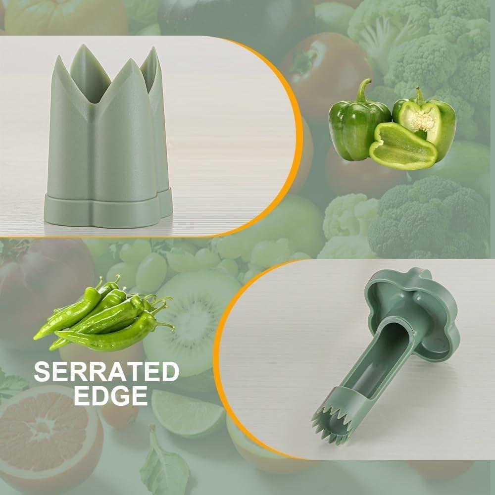 Pepper Seed Remover, 2-in-1 Bell Pepper Cutter and Coring Tool, Bell Pepper Corer, Vegetable Kitchen Gadget (green, 1 Piece)