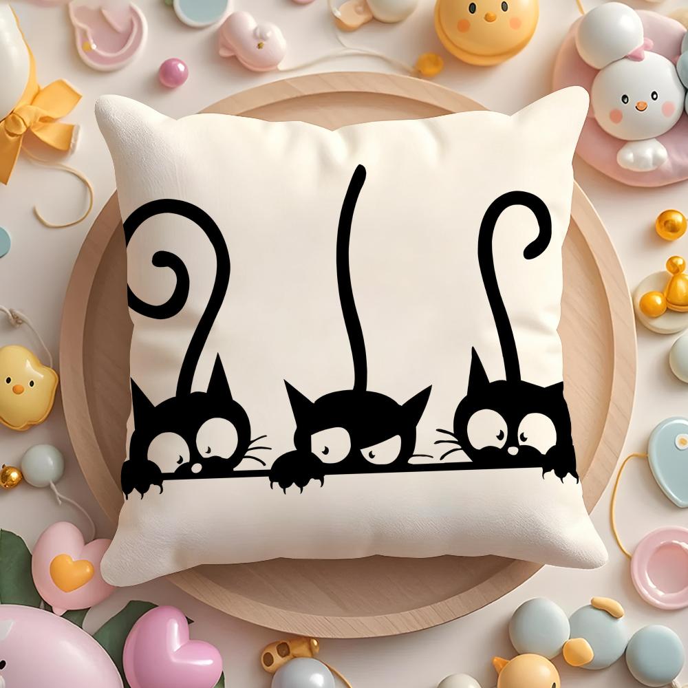 Cat Musical Symbol Cushion Cover Short Plush Double-Sided Printing Home Machine Washable In Warm Winter Pillow Cover