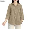ZANZEA Women Casual Turn Down Collar Loose 3/4 Sleeve Splice Blouse