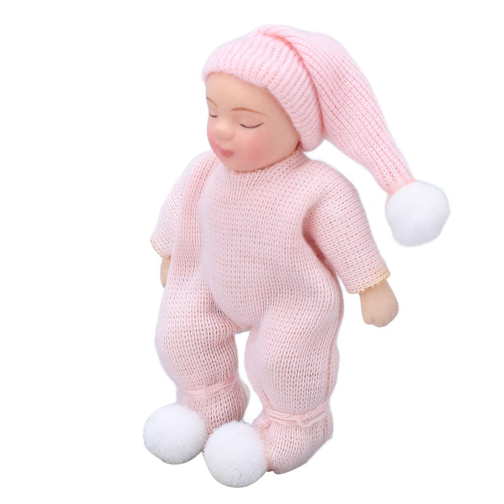 Dollhouse Porcelain Baby 1:12 Scale Mini Pink Sweater Dollhouse Miniature Newborn Figure