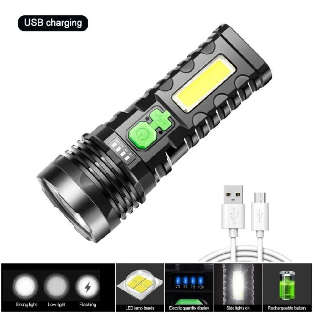 50W USB Flashlight Rechargeable 4 Switch Modes Flashlights Waterproof Torch for Camping Hiking Fishing Adventure Emergency