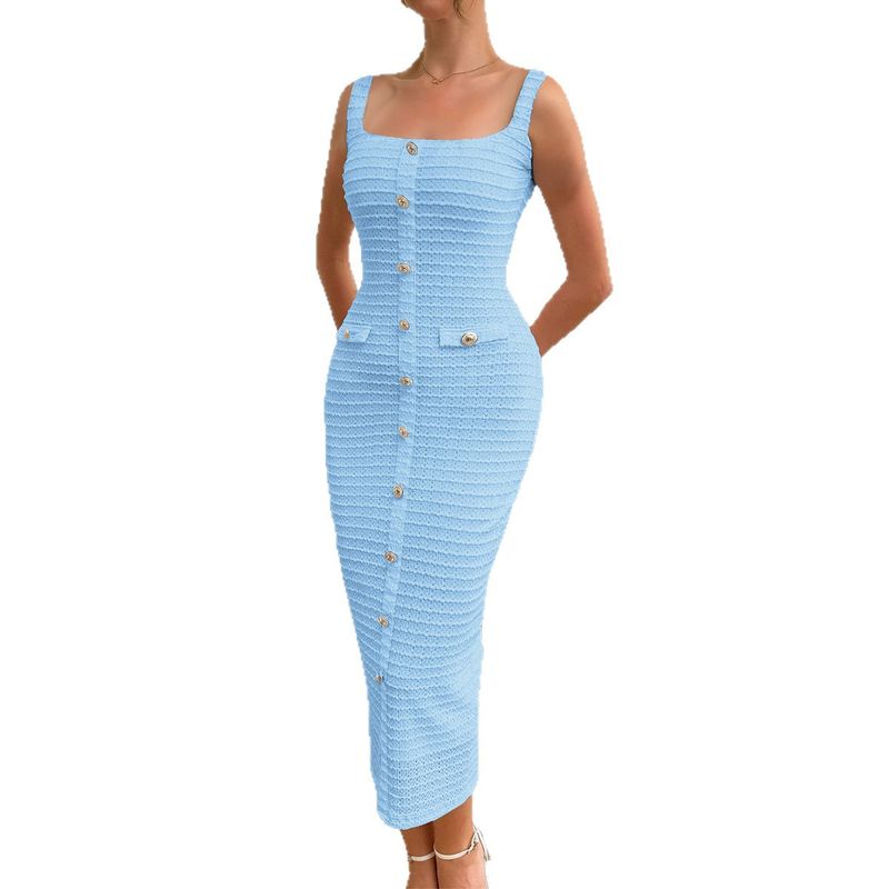 Western Style Foreign Trade Women clothes Autumn and Winter Amazon Independent Station Temperament Elegant Button Sheath Long dress Dress