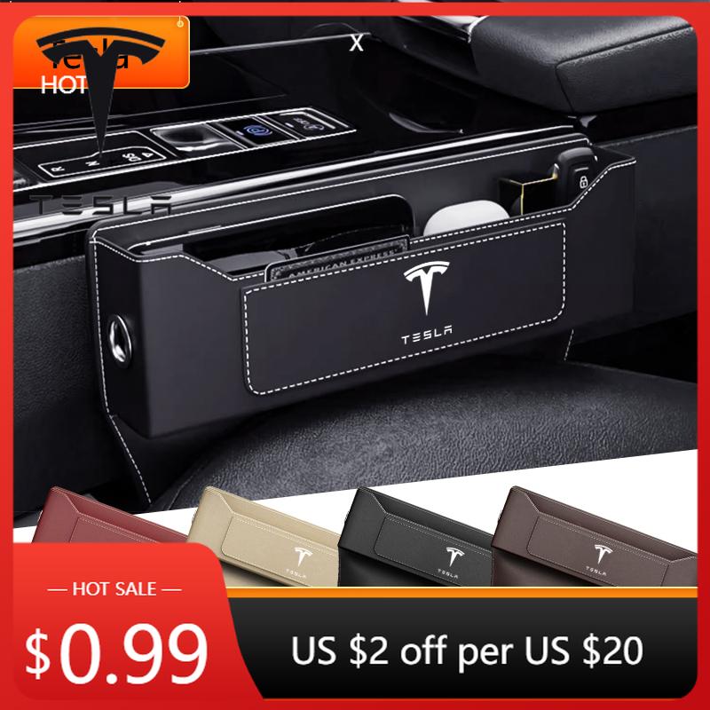 Car Sticker Tesla 1pcs Car Seat Gap Pocket Storage Box Phone Holder Accessories For Tesla Model 3 Y S X Cybertruck Juguete Roads