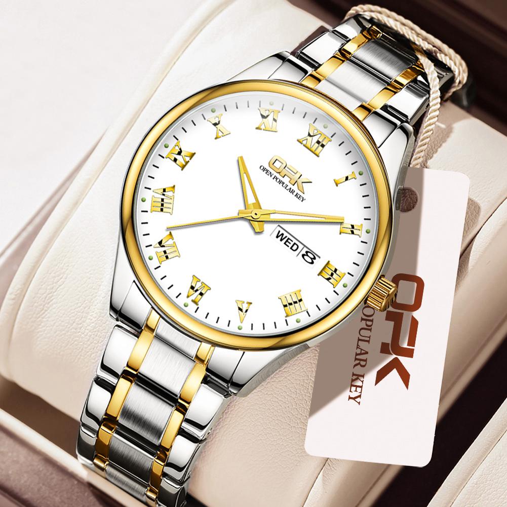 OPK Brand Watch Steel Band Dual Calendar Luminous MEN'S Quartz Watch 8121