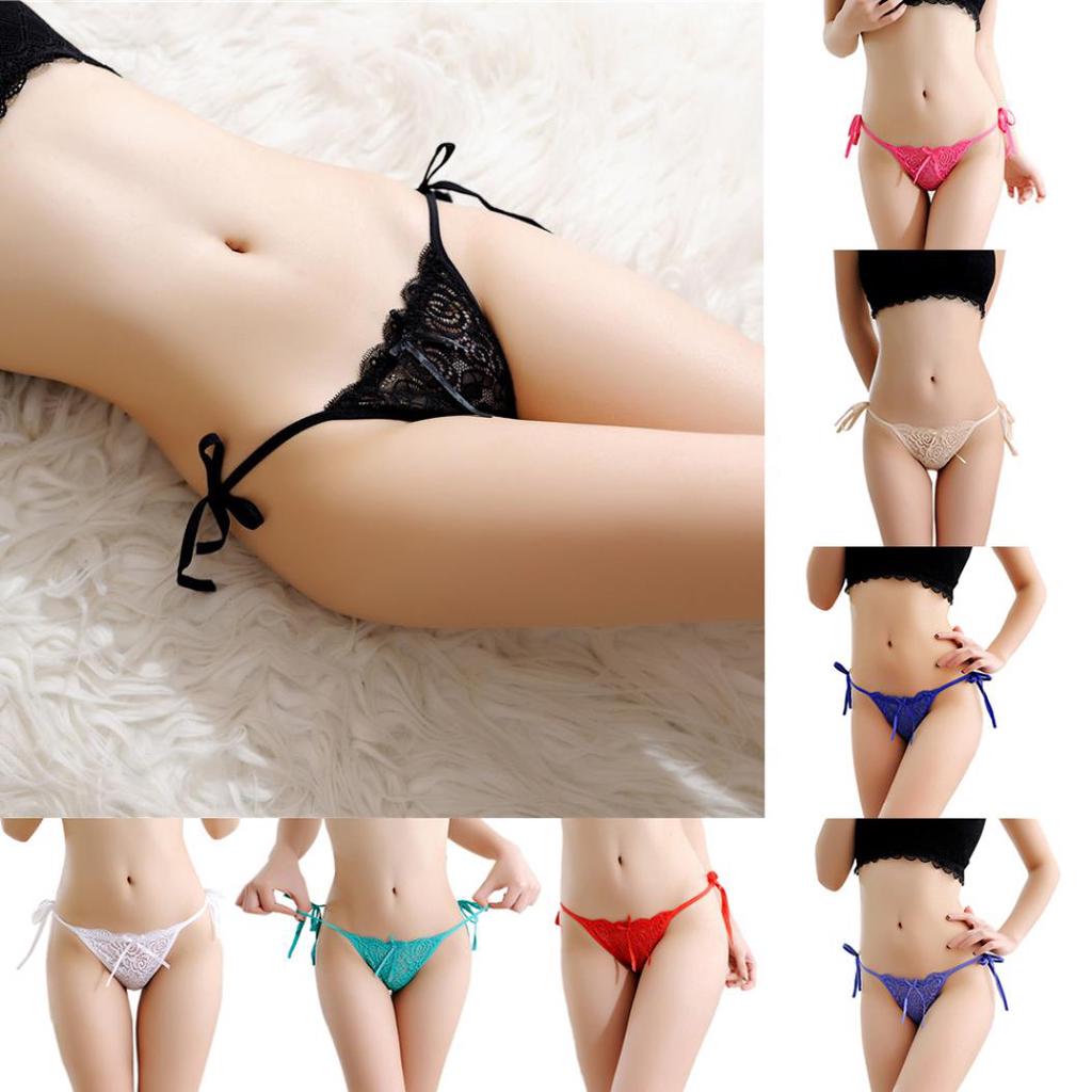 Sexy Women's Bowknot Flower Self Tie G-String Underwear Thong Panties Briefs