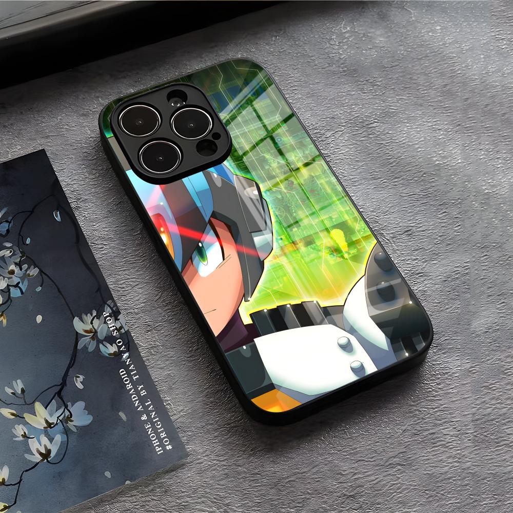 R-Rockman M-Megaman Cool Phone Case For IPhone 17 Air 16 E Pro Max 15 14 13 Mini 12 Pro 11 Max Plus Black Glass Cover