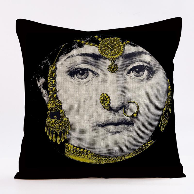Abstract Nordic facial pattern throw pillow cover with short plush print for living room sofa decoration cushion cover