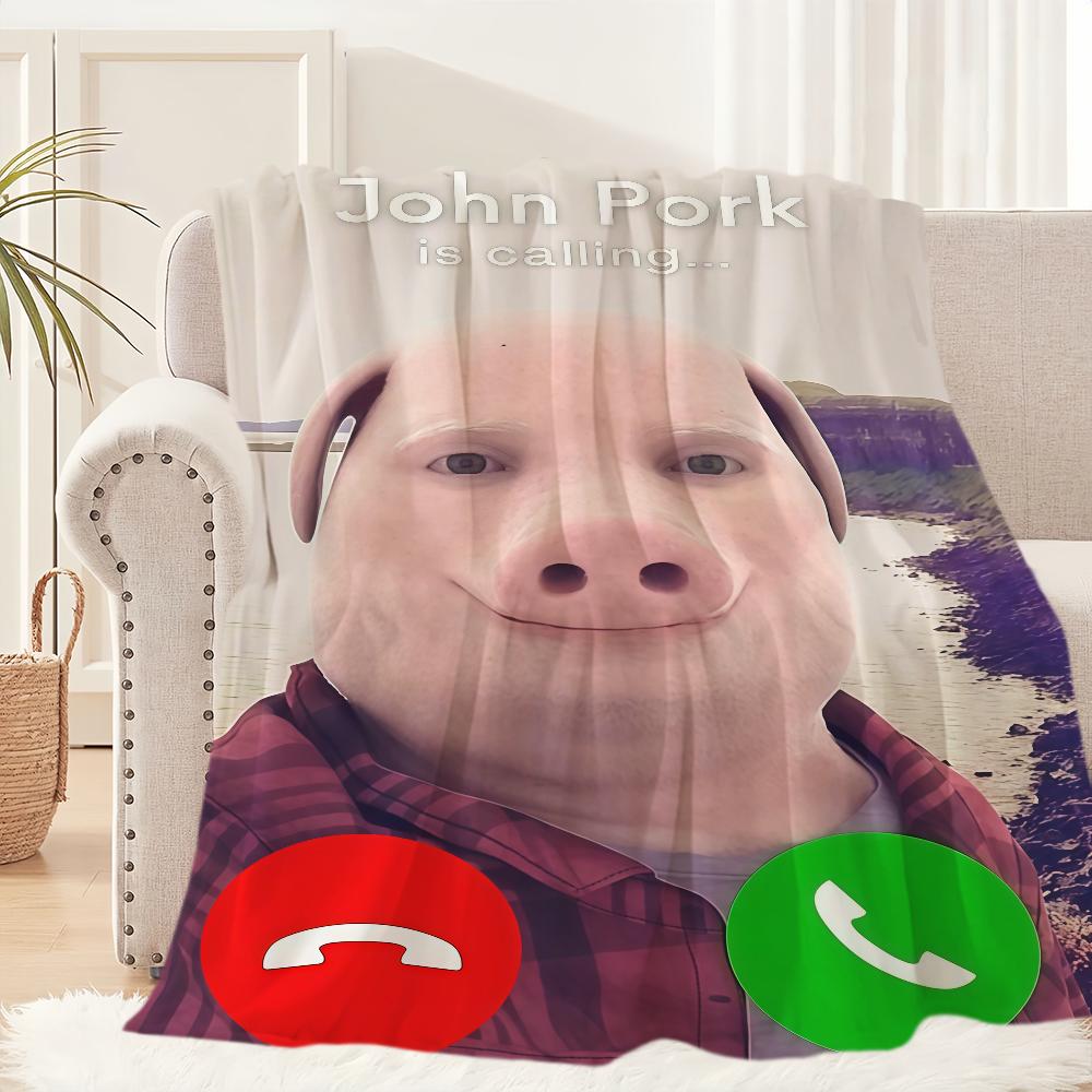 John Pork Smiling Pig is Calling Blanket Blanket for Couch Sofa Travel Home Picni Flannel Blanket birthday gift Warm Comfortable