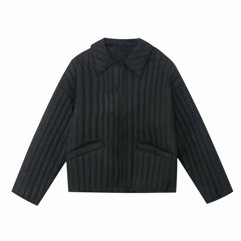 Spring New Women's Clothing Loose Vertical Stripe Heart-Shaped Button Short Cotton Padded Clothes Outwear 3046051 3046533