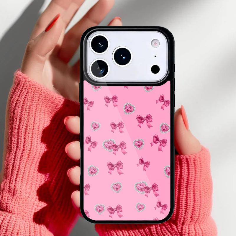Aesthetic Pink Ribbons Bow Tie Phone Case for iPhone 17 16 15 14 13 Pro Max Back Cover for 12 11 Pro Coque