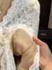 Women's V-Neck Lace Shirt with Chest Pads - Slimming, Long-Sleeved Flocked Design for Autumn/Winter 2025.
