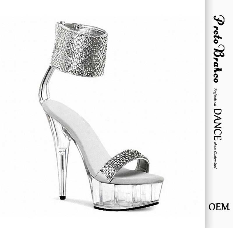 Women's Sandals Summer Crystal Thin Heel Dance Shoes Round Head Rhinestone 15cm Heel 5cm Platform YKC