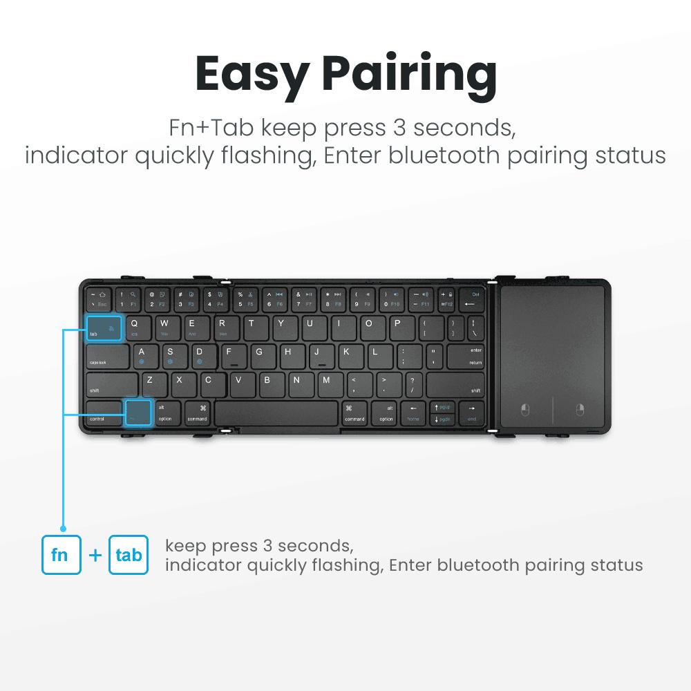 Clavier Bluetooth Pliant avec Pavé Tactile Clavier Pliable Sans Fil avec Cuir PU pour iOS Android Windows, Prise en Charge 3 Appareils