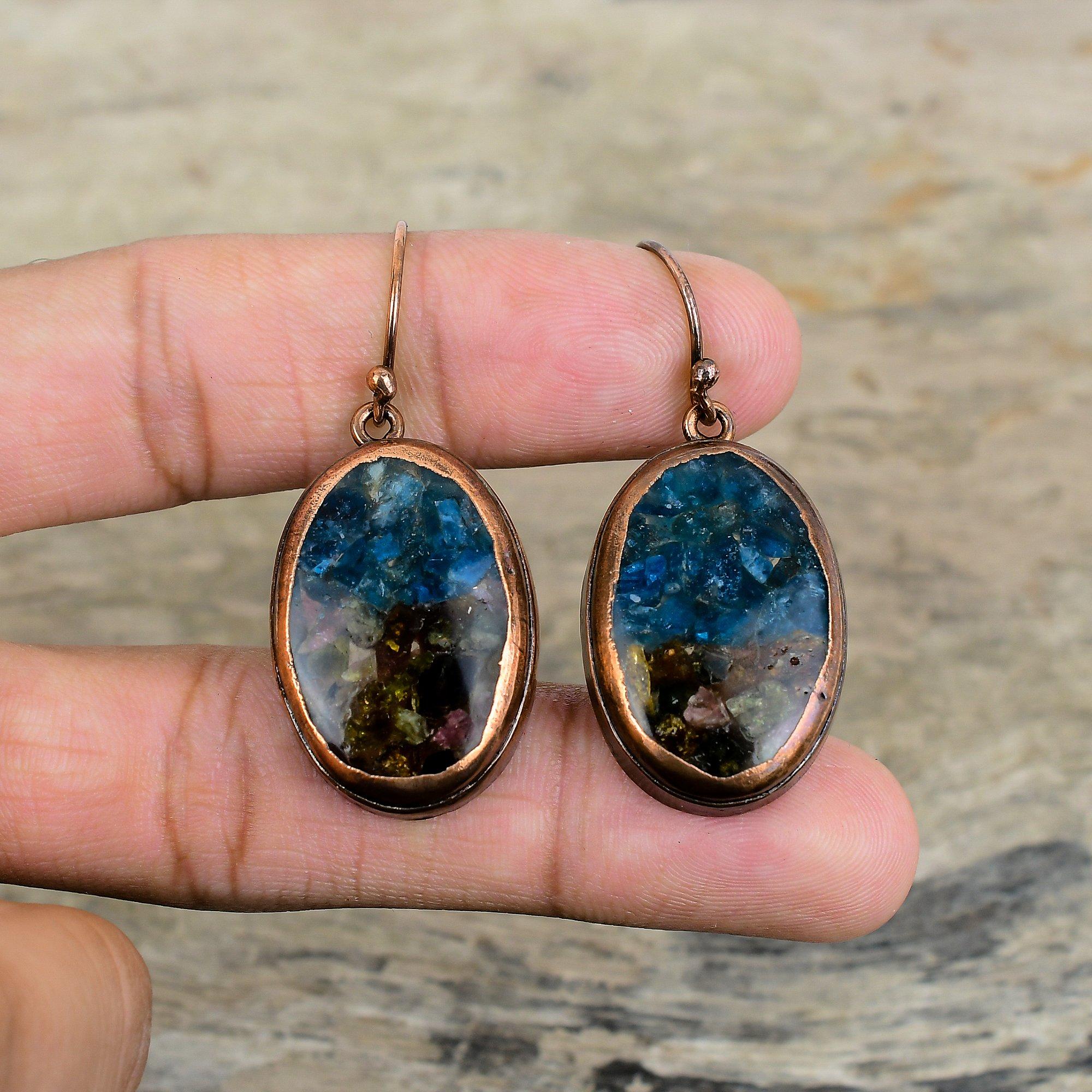 

Серьга с турмалином арбузного цвета, серьга из электроформованной меди, украшения ручной работы, серьги с драгоценными камнями высшего качества, подарок для нее, электроформованные украшения