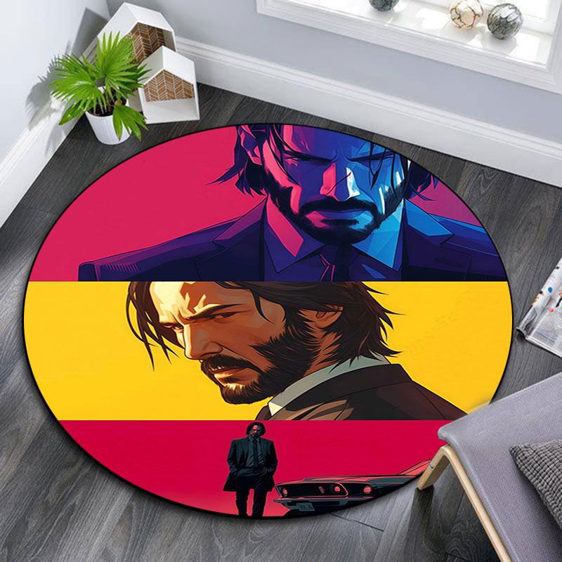 John Wick Art pattern round rug,Carpet Rug for Living Room Bedroom Playroom ,Non-slip Floor Mat,Holiday Gifts and Birthday Gifts.