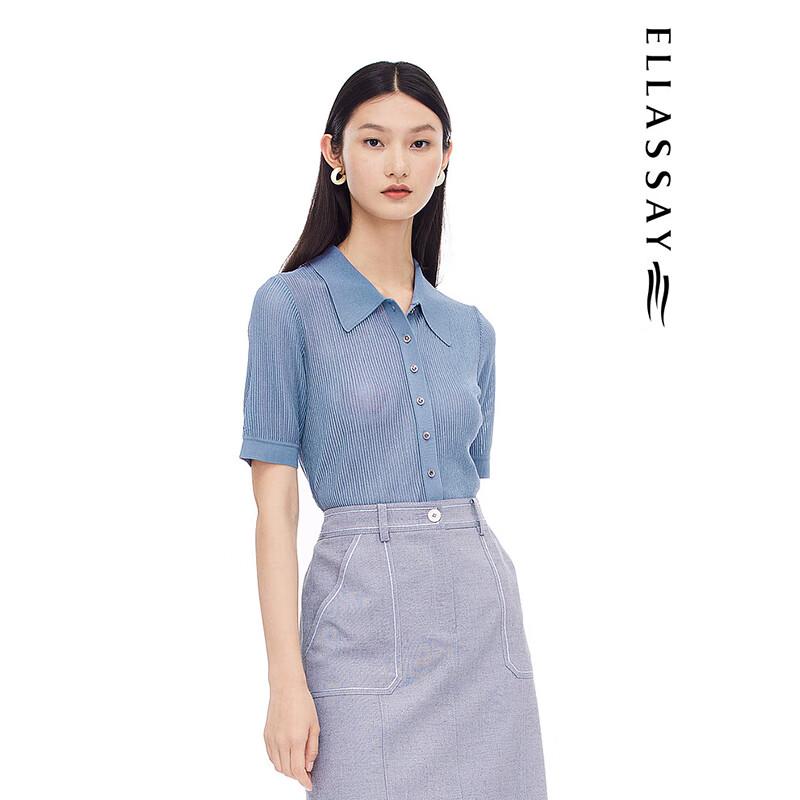 

ELLASSAY Women s Spring/Summer Mesh Textured Lapel Knit Top M
