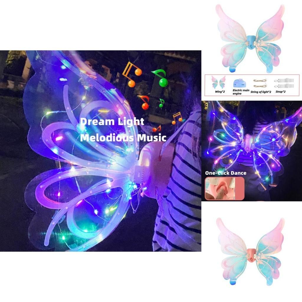 Jq Schmetterling Elektrischer Engel Rücken Ornament Kinderflügel mit Licht Geburtstagsgeschenk für Mädchen Nachtmarktstand