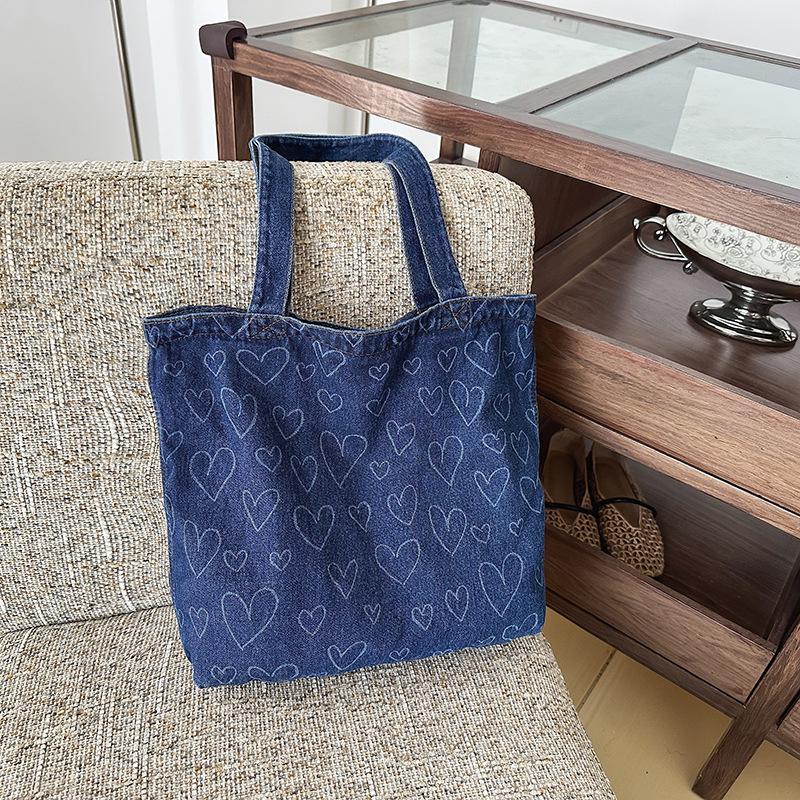 

New washed denim large capacity casual simple retro literary versatile shoulder bag tote bag