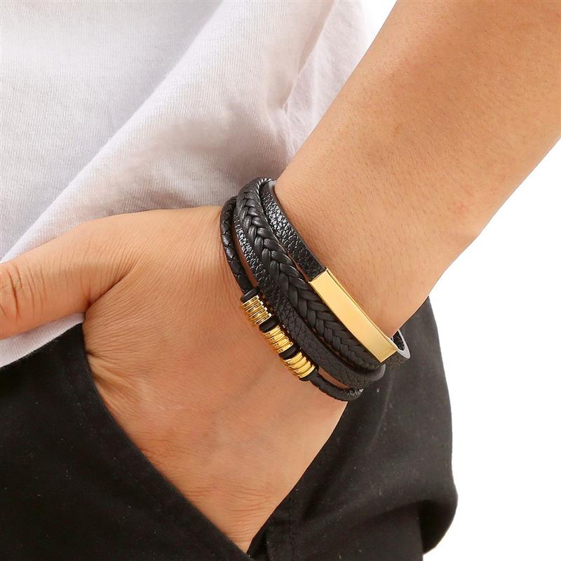 Pulsera de Cuero para Hombre Clásica Estilo Nuevo Tejida a Mano Combinación Multicapa Accesorio Moda Joyería para Hombre Venta al por Mayor Dropshipping
