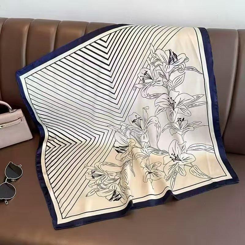 Neuer 70 * 70 cm quadratischer Schal im koreanischen Stil, Seidenschal, Ganzjahres-Sonnenschutzschal, Tasche binden, Stirnband, vielseitig