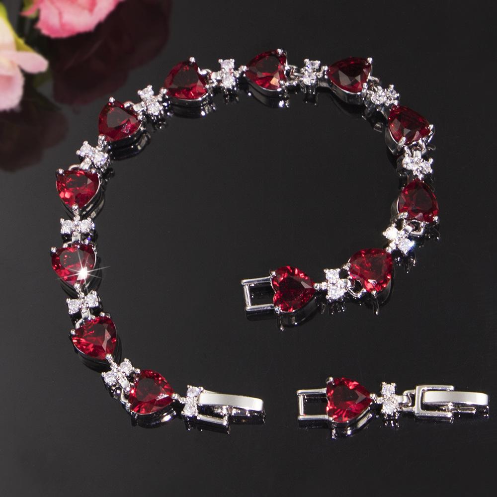 Pulseira Coração Cravejada de Zircônia de Luxo Leve Joia Pulseira Popular em Forma de Coração Moderna que Não Desbota