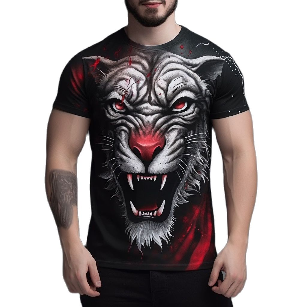 Letní móda Cool Tiger Trička s grafikou Muži Neformální Zábava Potištěné topy s kulatým výstřihem Trend Oversized Tričko s krátkým rukávem Streetwear